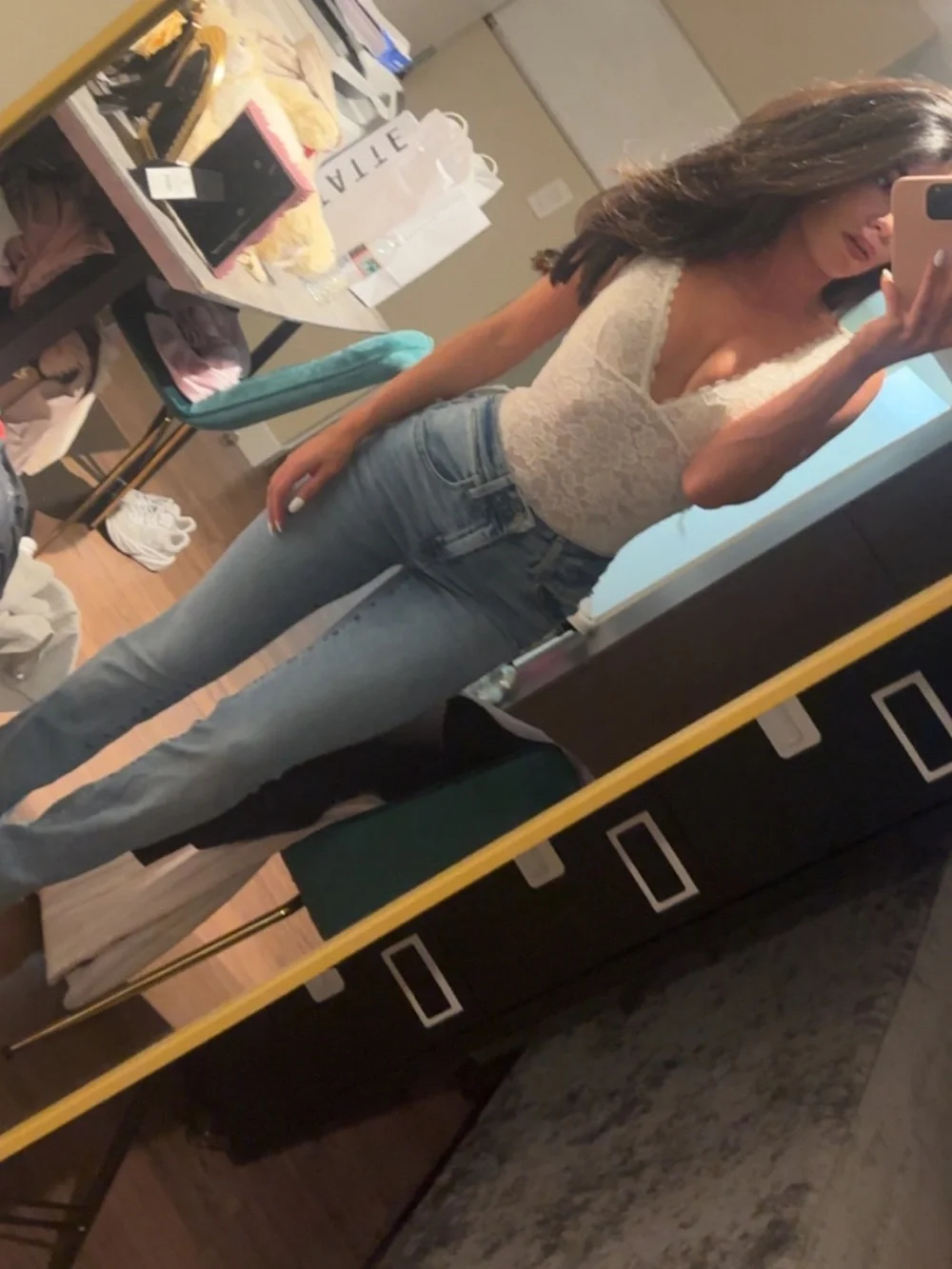 White Lace Plunge V-Neck Bodysuit Top OhPolly - Picture 3 of 3